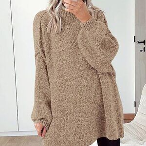 Women Long Sleeve Mock Neck Cable Knit Oversized Sweater